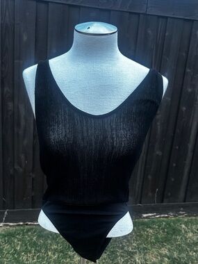Zara Black slightly sheer leotard sleeveless snaps size M/L NWT